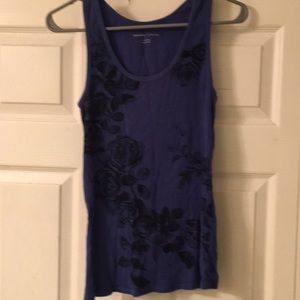 Sexy Dark Blue Tank Top with Black Rose Design
